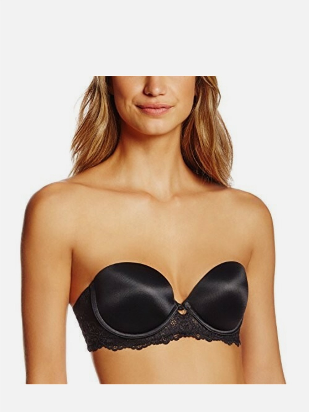 Jezebel Black Strapless Lace-Trim Push-Up Bra. Size 36C